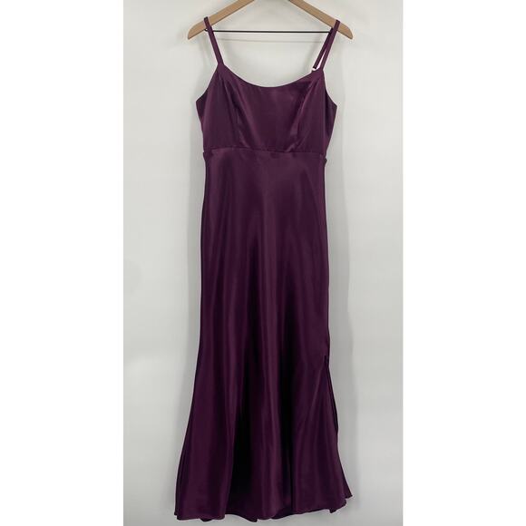 Lulus Make You Shine Satin Gown Mermaid Hem Maxi Dress Dark Purple NEW Womens M - Picture 3 of 8